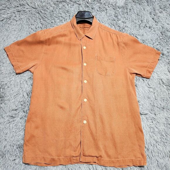 Tommy Bahama Hawaiian Shirt Mens Medium Orange 100%‎ Silk Relaxed Coastal Beach - Picture 1 of 12